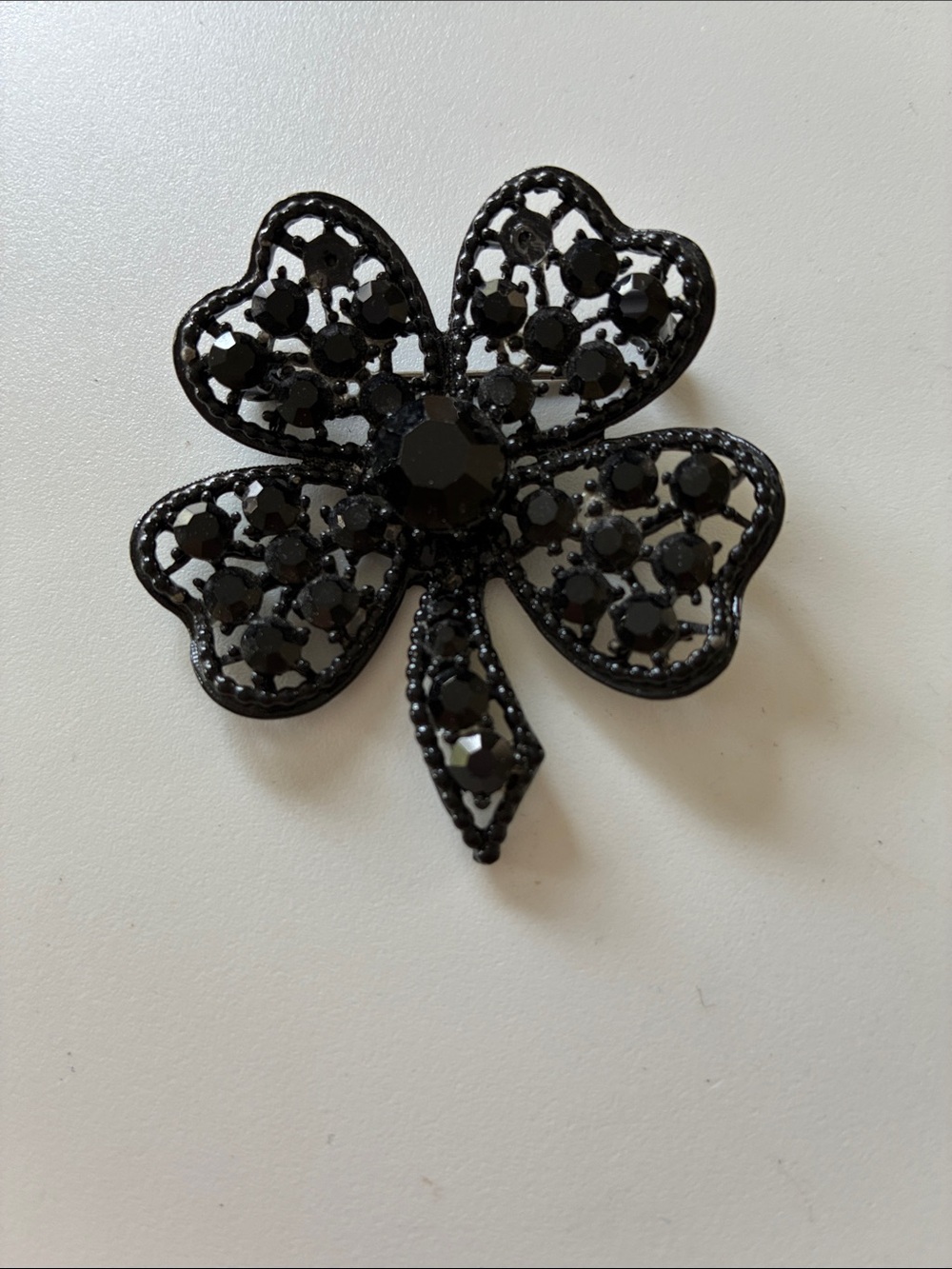 Vintage Albert Weiss Black Beaded Clover Brooch